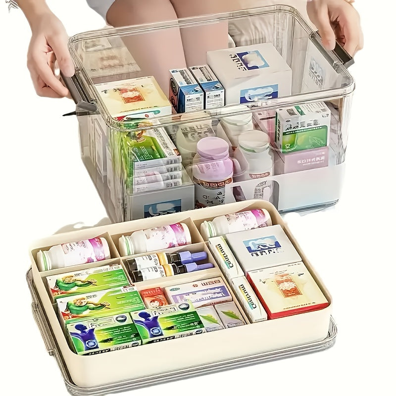 1pc Multi-Layer Medicine Storage Box With Handle And Lid - Portable Dustproof Pill Organizer For Desktop, Bedroom, Home, Dorm, Shelf Baskets