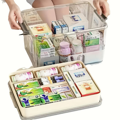 1pc Multi-Layer Medicine Storage Box With Handle And Lid - Portable Dustproof Pill Organizer For Desktop, Bedroom, Home, Dorm, Shelf Baskets