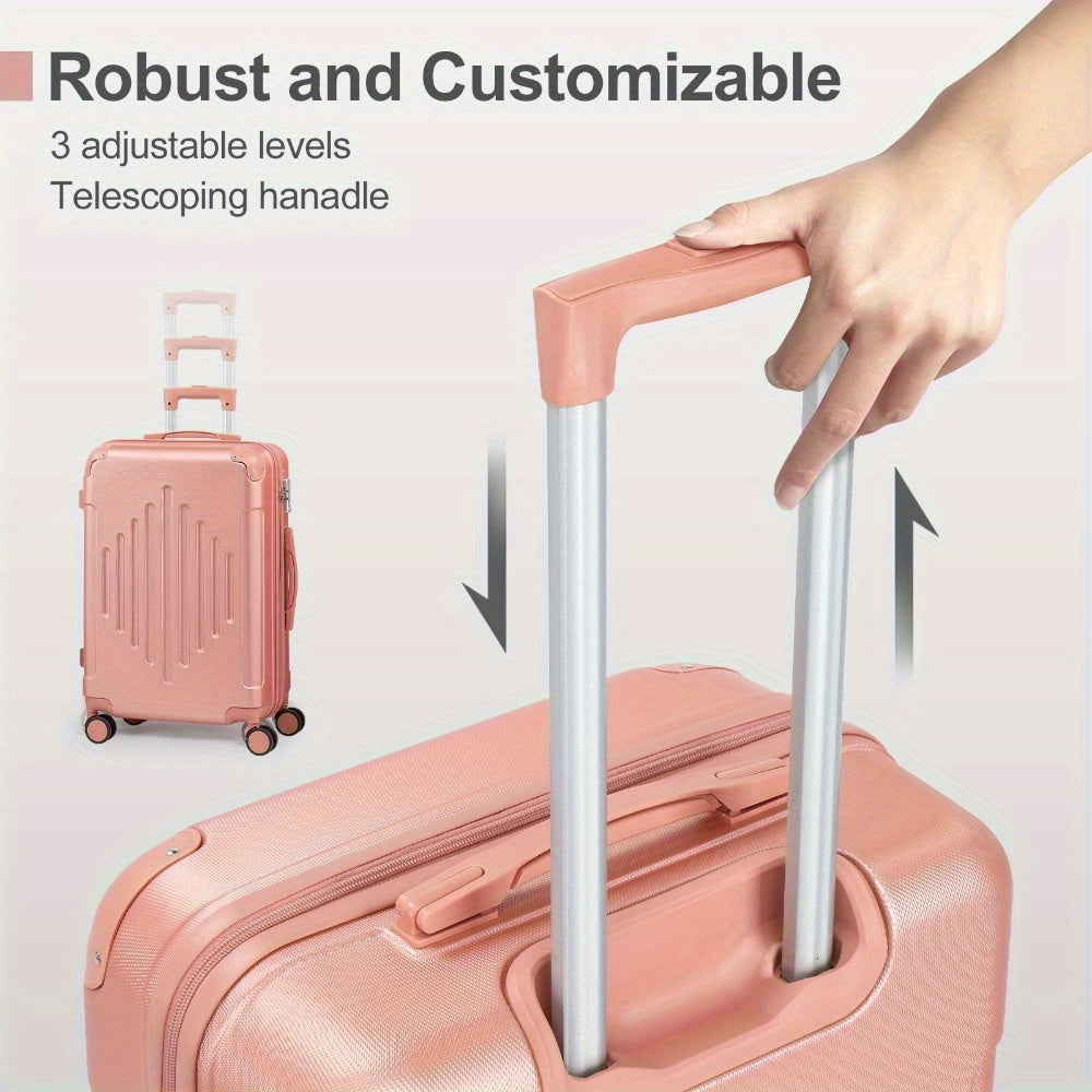 of Trolley Cases in Sizes 12, 16, 20, 24, And 28 Inches, Featuring a Stylish Diamond Stripe Design with Reinforced Corners, Made from Durable ABS Material, Perfect for Travelers on Extended Trips