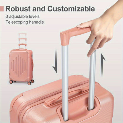 of Trolley Cases in Sizes 12, 16, 20, 24, And 28 Inches, Featuring a Stylish Diamond Stripe Design with Reinforced Corners, Made from Durable ABS Material, Perfect for Travelers on Extended Trips