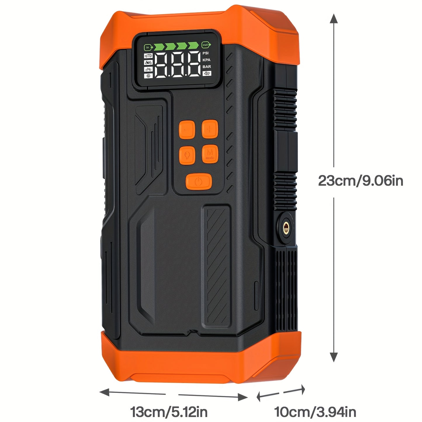 HPBS 5000A Peak Portable Car Jump Starter with Air Compressor - 12V 9.0L Gas/8.0L Diesel Fast Charge, Digital Display, LED Emergency Light, Power Bank & 4 Nozzles for Cars, Trucks, SUVs, Motorcycles, Inflatable Items - Compact Rechargeable Lithium-Polymer