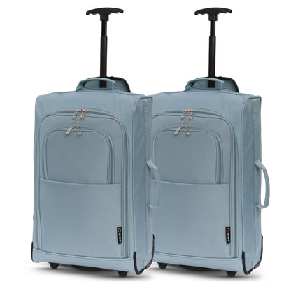 5 Cities Set of 2 Cabin Suitcases 21" / 55cm – Lightweight Carry On Trolley Bags with Wheels, Airline Approved Hand Luggage, 42L, 2 Year Warranty