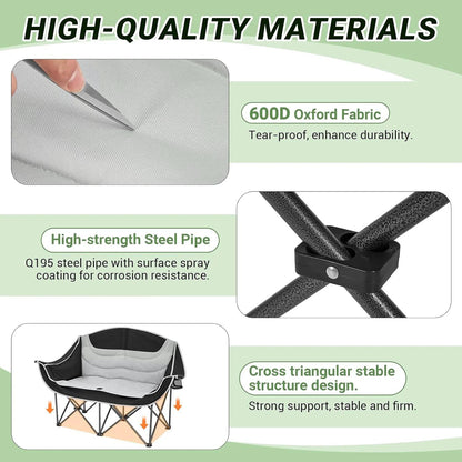 Double Camping Chair with High Back – Foldable & Comfy for Outdoors
