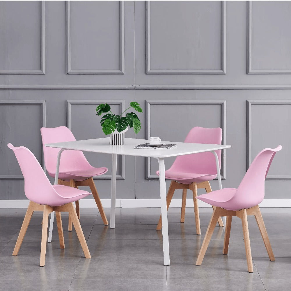 Set of 2 Retro Dining Chairs with Wooden Legs & Cushion Pad – Ergonomic Curved Backrest, Faux Leather Seat, 10 Colours, 120kg Capacity for Home, Office & Lounge