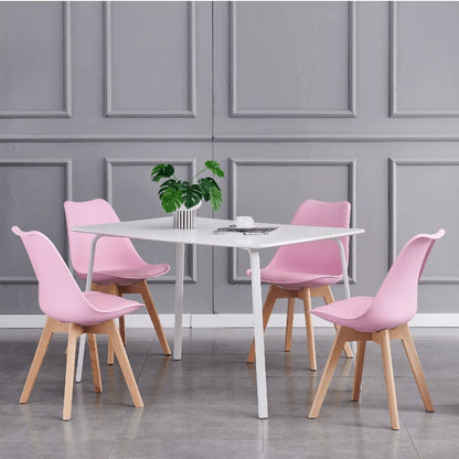 Set of 2 Retro Dining Chairs with Wooden Legs & Cushion Pad – Ergonomic Curved Backrest, Faux Leather Seat, 10 Colours, 120kg Capacity for Home, Office & Lounge