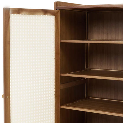 Shoe Cabinet Storage Cupboard Footwear Stand Rack Wooden Double Rattan Doors UK