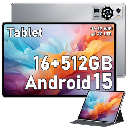 UXD A5 Android 15 Tablet 10.1 Inch 512GB ROM 16GB RAM LTE WiFi 6000mAh with Keyboard Mouse Stylus Case – 1TB Expandable HD Display Purple Grey Blue
