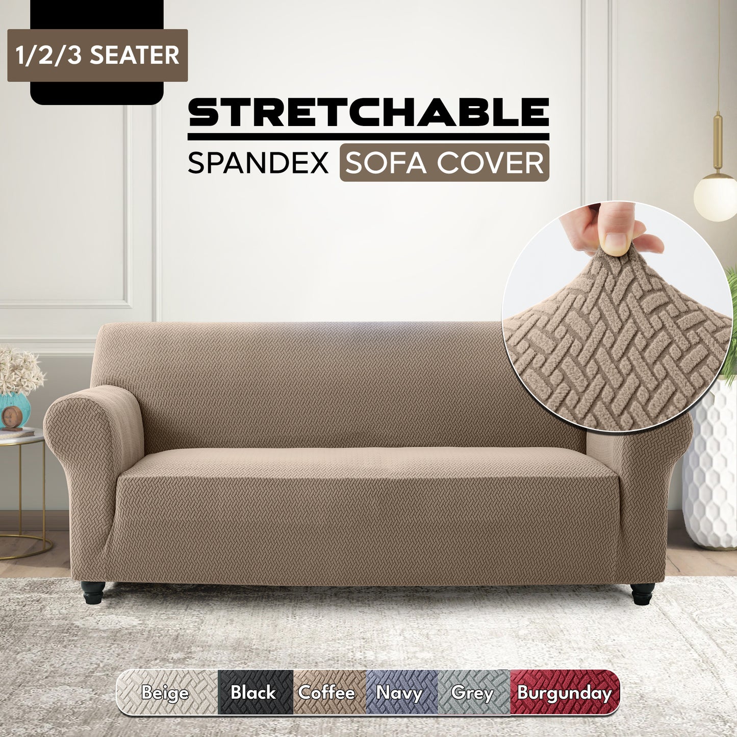1pc Stretchable Spandex Elastic Sofa Cover – 1, 2, 3 Seater Polyester Spandex Furniture Protector, Anti-Slip Grip & Pet-Friendly, Machine Washable, Perfect for Living Room & Home Decoration