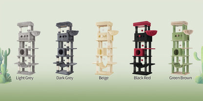 Cat Tree for Indoor Cats, 170cm Large Tall Cat Tower, Multi-Level Cats House with Condo, 8 Scratching Posts, Hammock, 4 Pom Poms