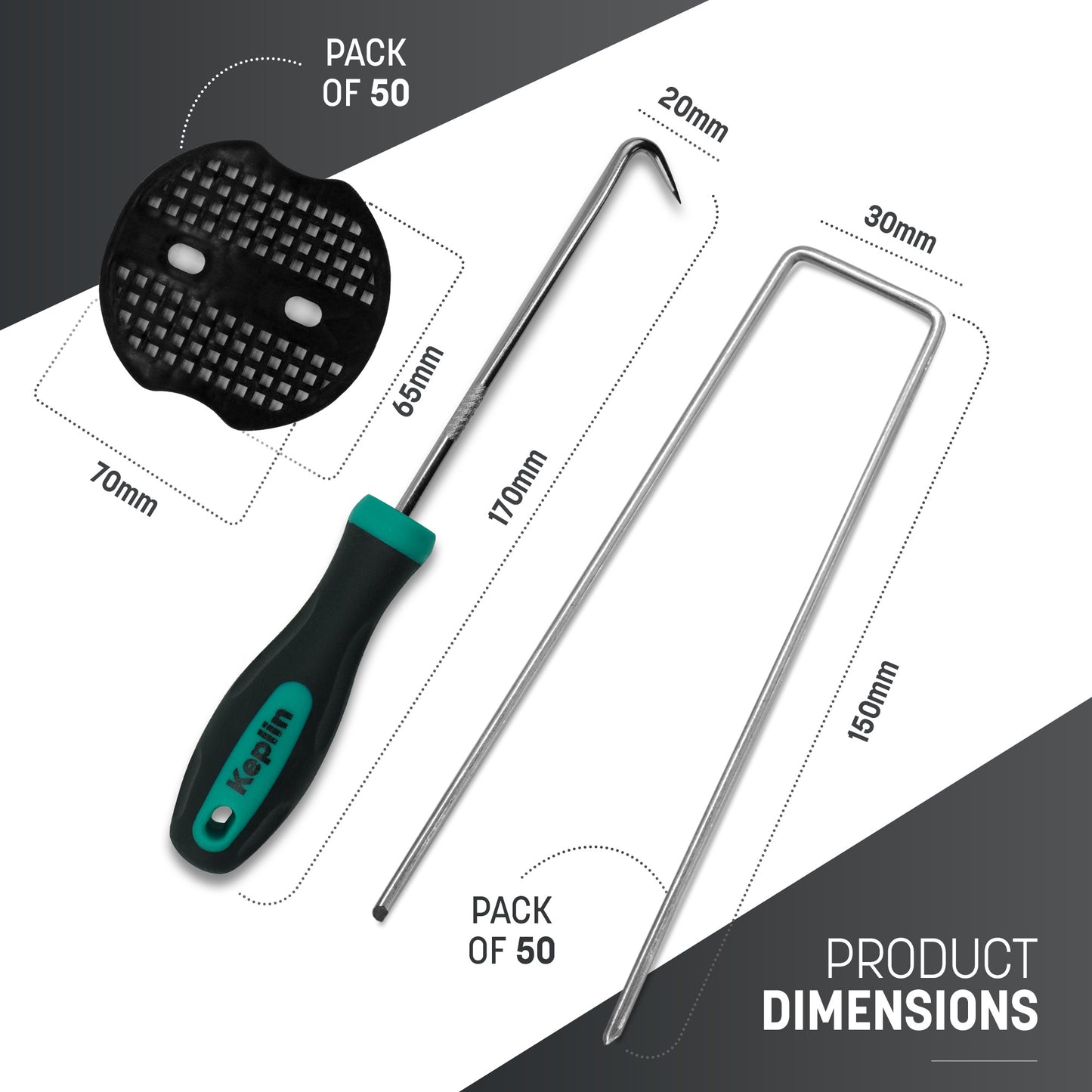 Keplin - 50/100/101 U-Shaped Metal Garden Pegs - 15cm Heavy-Duty Stakes - Designed for Reuse - Corrosion-Resistant Pins - Sharp Bevelled Ends Ideal for Setting up Camping Tents, Enhancing Lawn Landscaping, and Meeting Various Site Needs