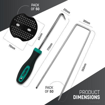Keplin - 50/100/101 U-Shaped Metal Garden Pegs - 15cm Heavy-Duty Stakes - Designed for Reuse - Corrosion-Resistant Pins - Sharp Bevelled Ends Ideal for Setting up Camping Tents, Enhancing Lawn Landscaping, and Meeting Various Site Needs