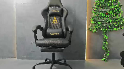 ANDYOU Gaming Chair with Footrest, Reclining PU Leather Ergonomic Chair, Dual-Use Computer Chair for Gaming and Office