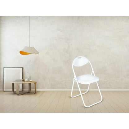 White Folding Chair Round Foldable Metal Chairs Space Saving Padded Seat For Dining Living Room Kitchen Spare Chair Seat