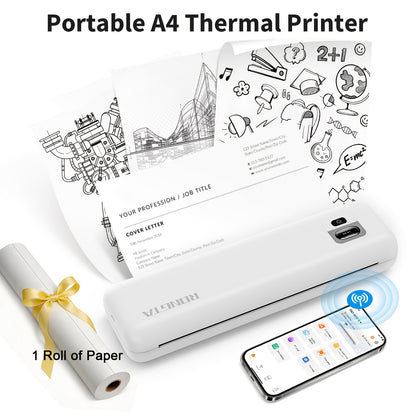 Rongta F82A Portable A4 Thermal Printer for Travel And Office, No Ink Needed, Supports 210-216Mm Thermal Paper, Fast Printing from Mobile Phone, Lightweight Design with Carrying Case, Includes 1 Roll of Thermal Paper
