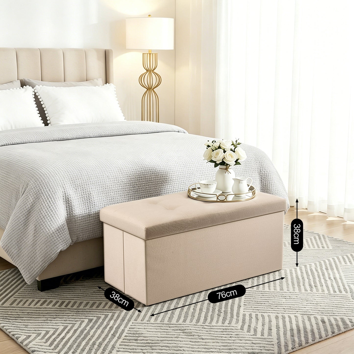 Stylish Folding Ottoman Bench - Multi-Use Storage with Lid, Great for Shoes and Accessories