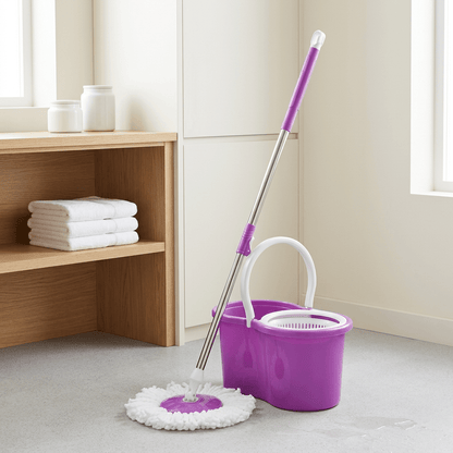 360° Spin Mop and Bucket Set with Wringer, Easy Wring Floor Cleaning Mop with 2 Reusable Microfiber Head for Household Living Room Bedroom Bathroom Toilet