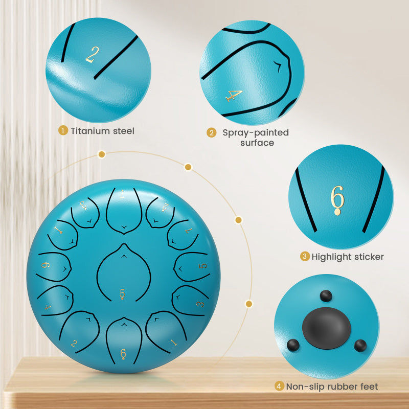 12 Inch 13 Notes Steel Tongue Drum, D Key & Rust-Proof Handpan Drum with Drum Bag and Percussion Instrument Tools