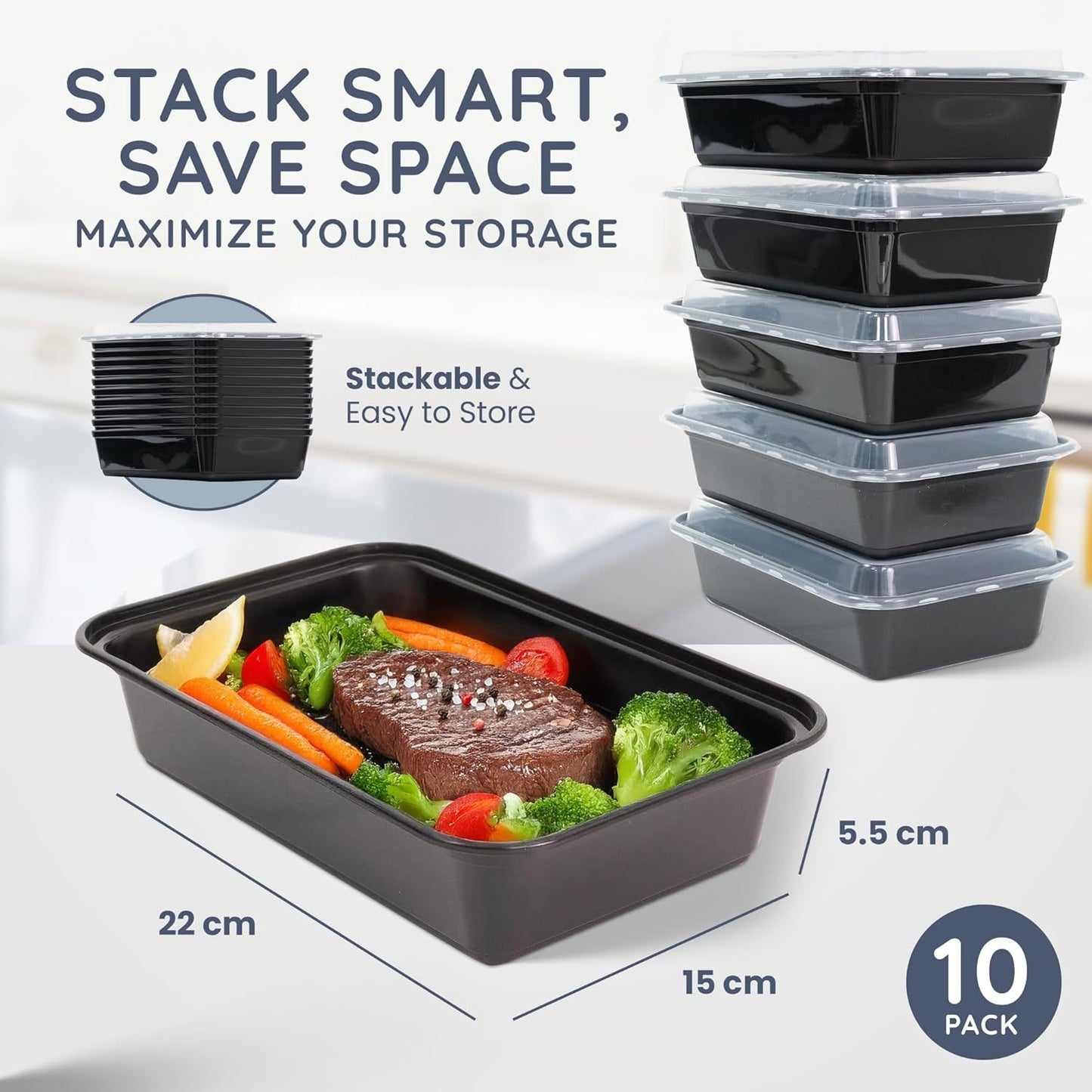 10/20pcs Meal Prep Containers with Lids, Reusable Food Storage Boxes, 1 & 2 Compartment Lunch Boxes, Stackable Plastic Takeaway Containers, Microwave Freezer Dishwasher Safe, Bento Lunch Box Set