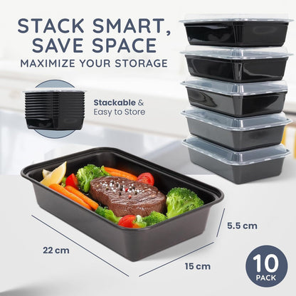 10/20pcs Meal Prep Containers with Lids, Reusable Food Storage Boxes, 1 & 2 Compartment Lunch Boxes, Stackable Plastic Takeaway Containers, Microwave Freezer Dishwasher Safe, Bento Lunch Box Set