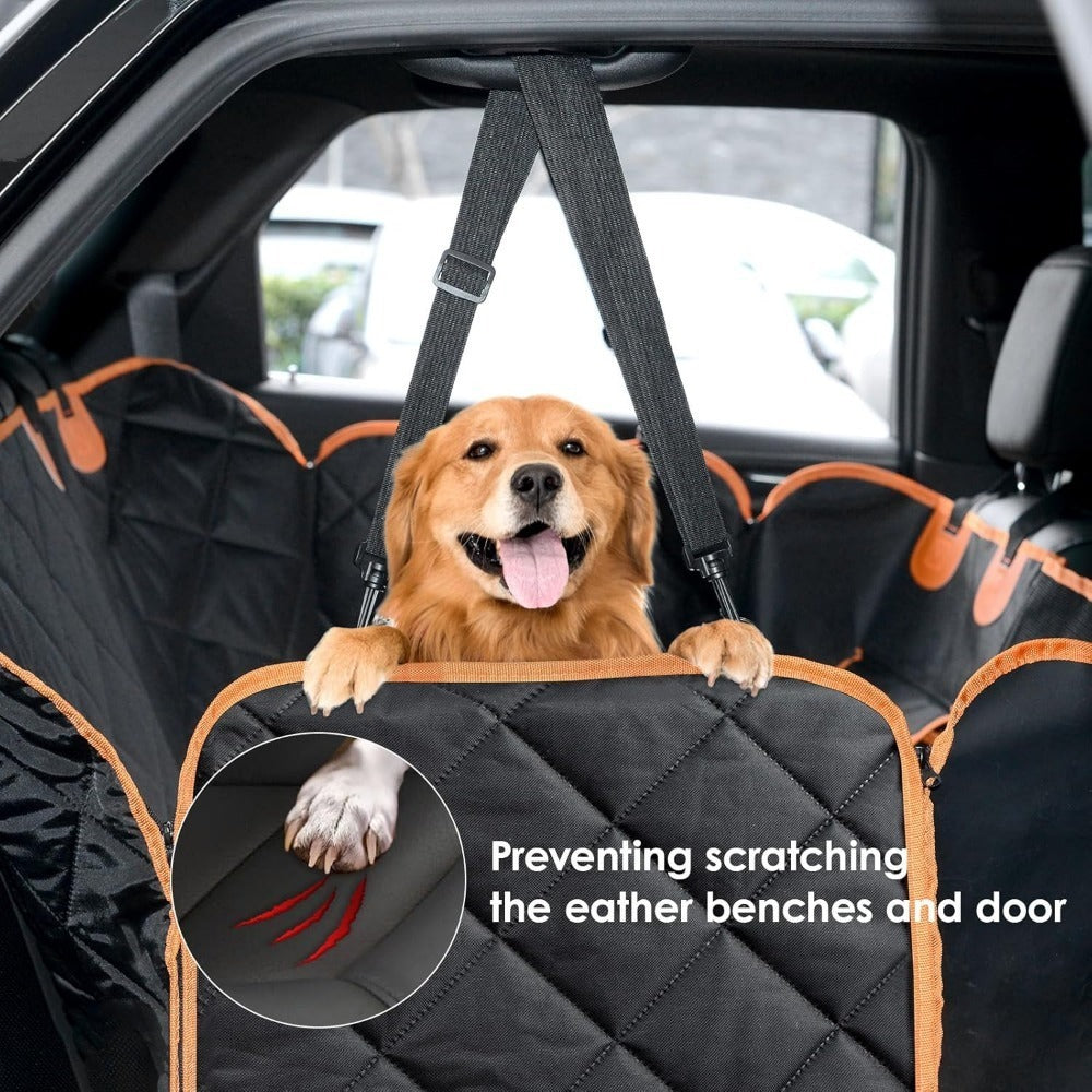 Dog Car Seat Cover Hammock for Back Seat with Mesh Window & Storage Pocket Waterproof Pet Car Bed Protector for Cars SUVs Trucks
