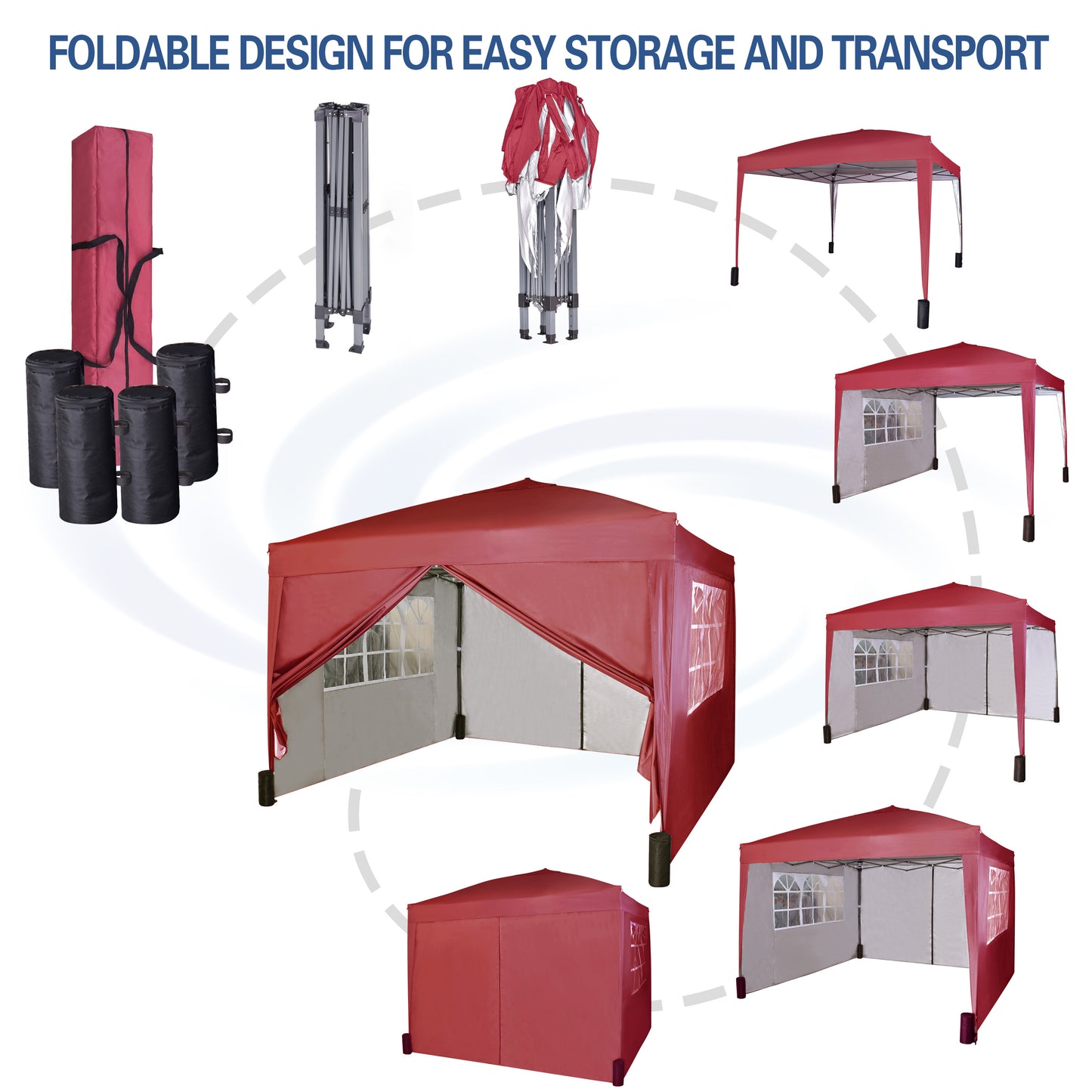 Pop-up Gazebo 3m x 3m with Sides & 4 Weight Bags & Silver Protective Layer Waterproof Marquee Canopy