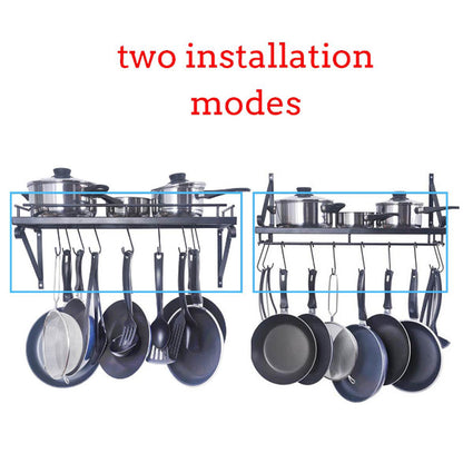 10-Hook Heavy Duty Metal Wall-Mounted Kitchen Organizer, Multifunctional Hanging Rack for Pots, Pans, and Cooking Utensils Storage, Space Saving Design for Small Kitchens