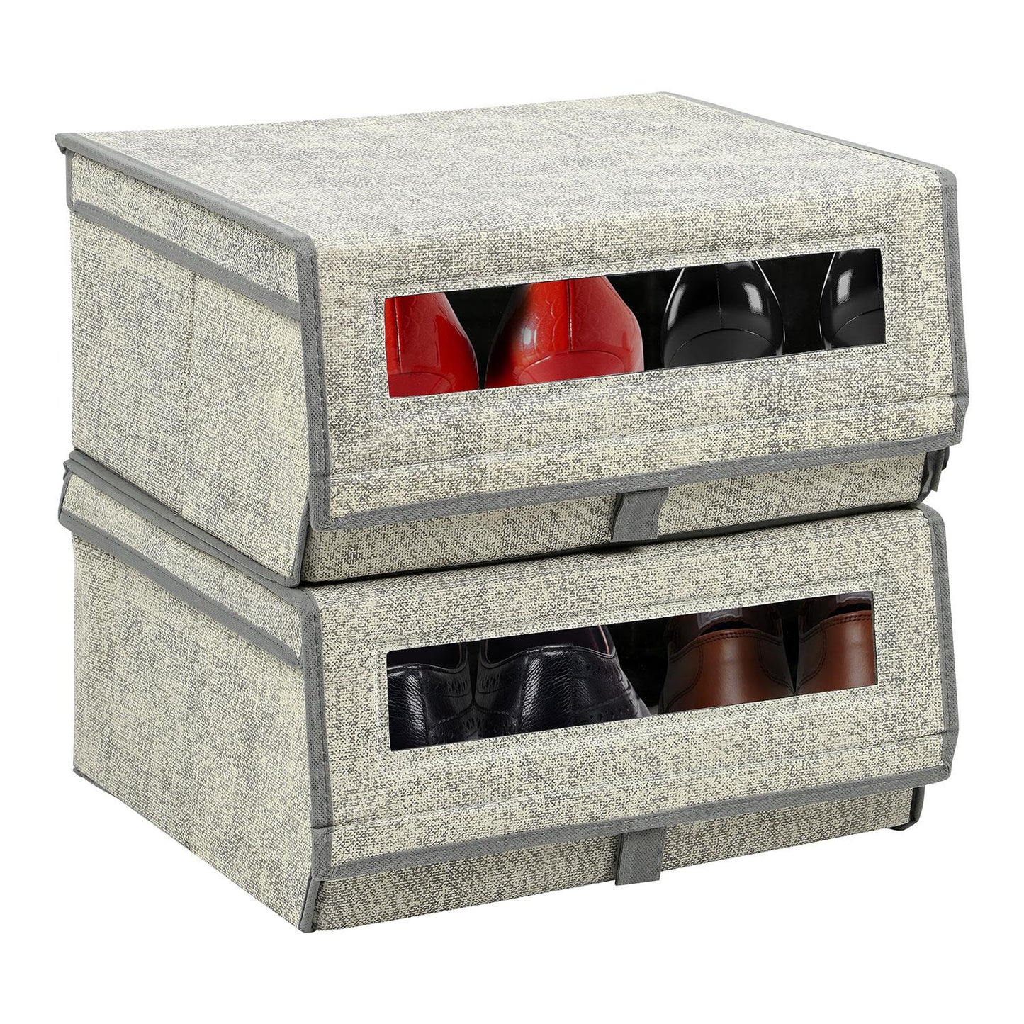 Taylor & Brown Set of 2 Large Fabric Stackable Shoe Storage Boxes with Lid & Transparent Window