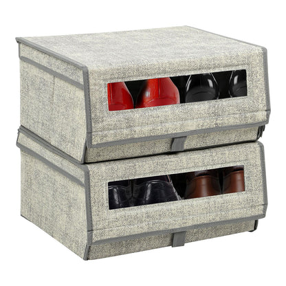 Taylor & Brown Set of 2 Large Fabric Stackable Shoe Storage Boxes with Lid & Transparent Window
