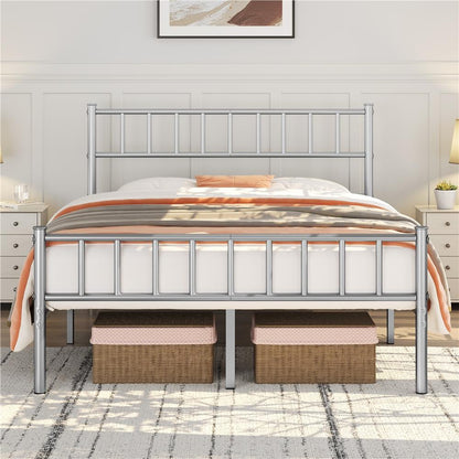 Costoffs Metal Bed Frame, Single/Double Size Bed Platform with Slatted Headboard and Footboard, Solid Slat Support, Large Storage Space, Easy Assembly Bed, Modern Mattress Foundation, Black/White/Pink/Silver