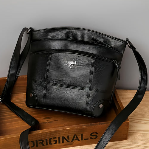 Vintage Kangaroo Crossbody Bag for Women – Small Adjustable Shoulder Purse with Multiple Pockets & Zipper Closure | Black & Brown | Free UK Delivery