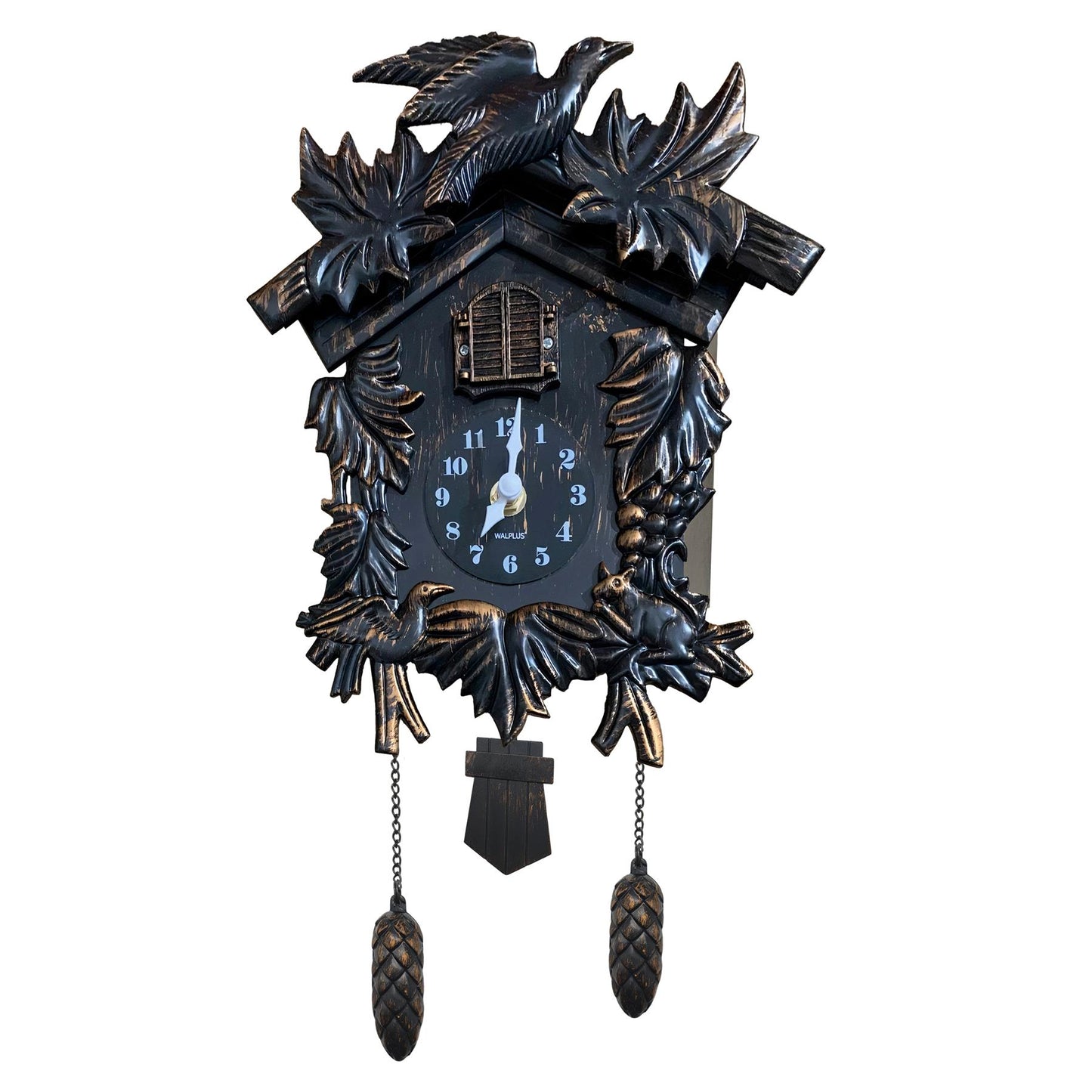 Cuckoo Clock Wall Battery Operated Pendulum – Vintage Chiming Bird Flapping Volume Adjustable – Black Forest Style Wall Clock for Living Room Office Home Décor