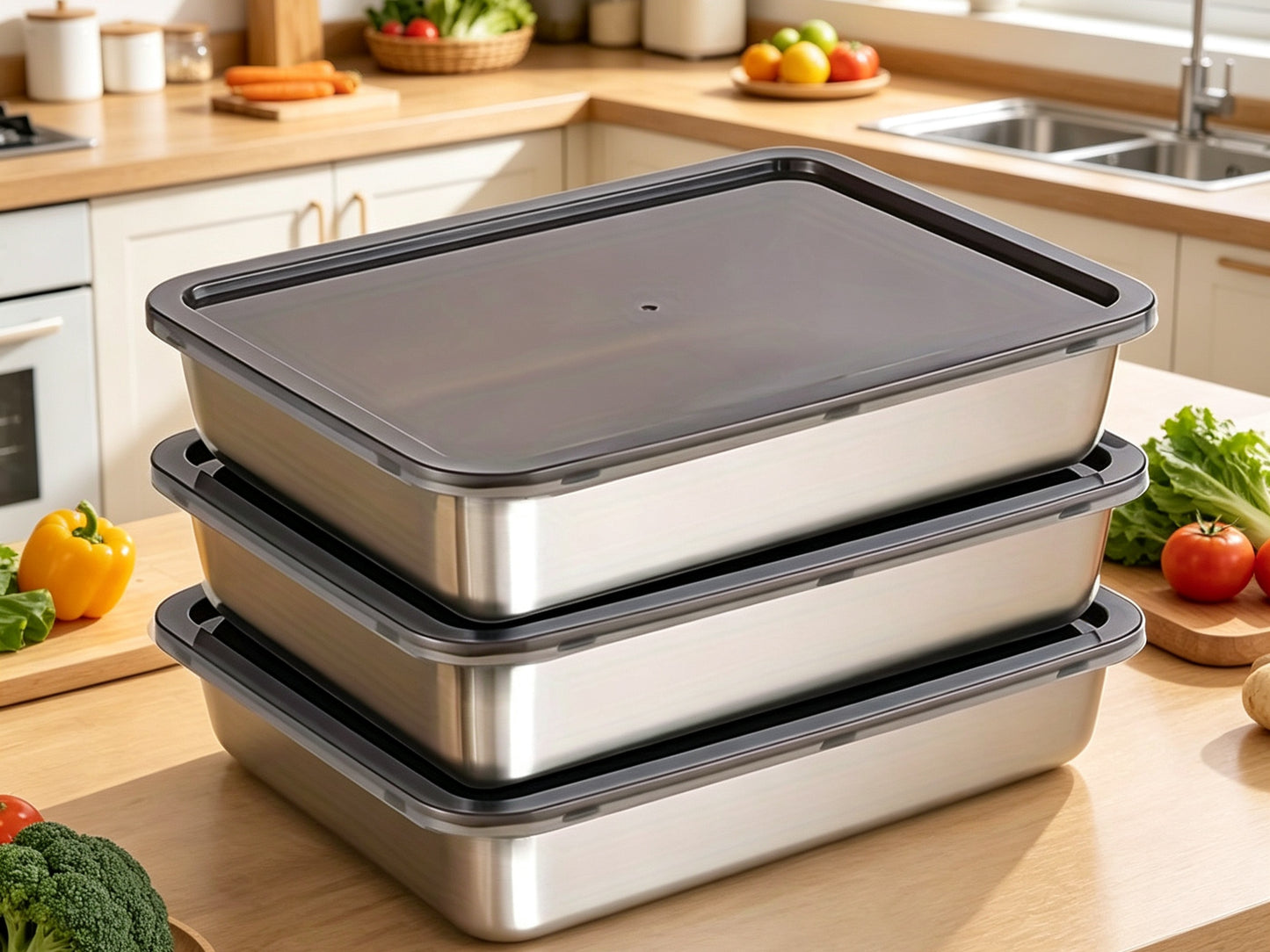 Stainless Steel Food Storage Containers 6pcs Set - Airtight Lunch Boxes, Microwave Safe, Stackable Kitchen Organization Containers for Fridge/Freezer