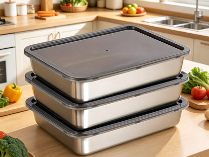 Stainless Steel Food Storage Containers 6pcs Set - Airtight Lunch Boxes, Microwave Safe, Stackable Kitchen Organization Containers for Fridge/Freezer