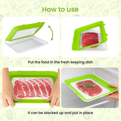 Stretch-Fit Food Storage Containers Reusable Preservation Trays for Fridge Organization – Perfect for Vegetables, Fruits, and Meats – Space-Saving Stackable Design