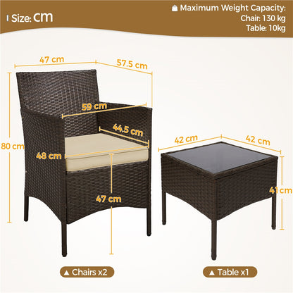 Costoffs Set of 3 Patio Table and Chairs, Outdoor Wicker Conversation Furniture Set, 2pcs Woven Rattan Chairs with Cushions and 1 Side Table