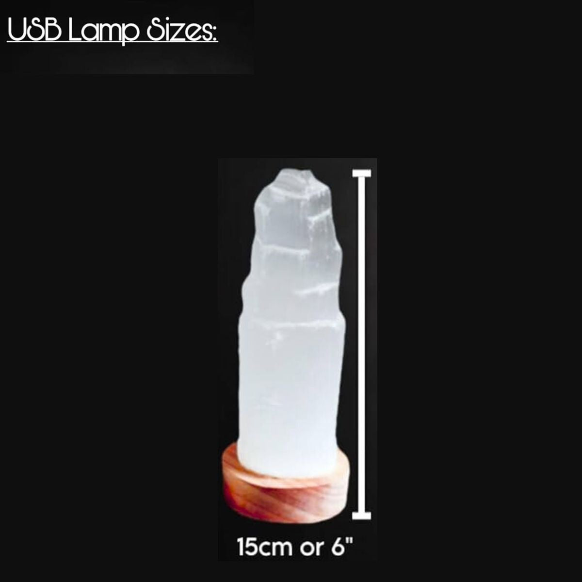 Selenite Crystal USB LED Lamp with Wooden Base Handmade White Crystal Tower white Light lamp for Home Decoration, Meditation, Yoga & Gifting