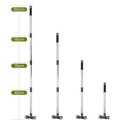 2-in-1 Weed Remover Tool with Telescopic Handle 42–150cm Stand Up Weeder Hoe Cultivator Rake Long Handle Garden Weeding Tool for Lawns, Borders, Raised Beds, Veg Patches