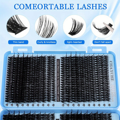 621-800pcs Lash Book Kit-8-16mm Premium Lash Extensions 10D-150D,Bold Wild Volume Falsies,Individual Cluster Lashes with Glue Tweezers Brush,Christmas Eve NYE Bash Winter Party Daily Wear,Soft Lightweight Reusable for Beginners&Beauty Aficionados