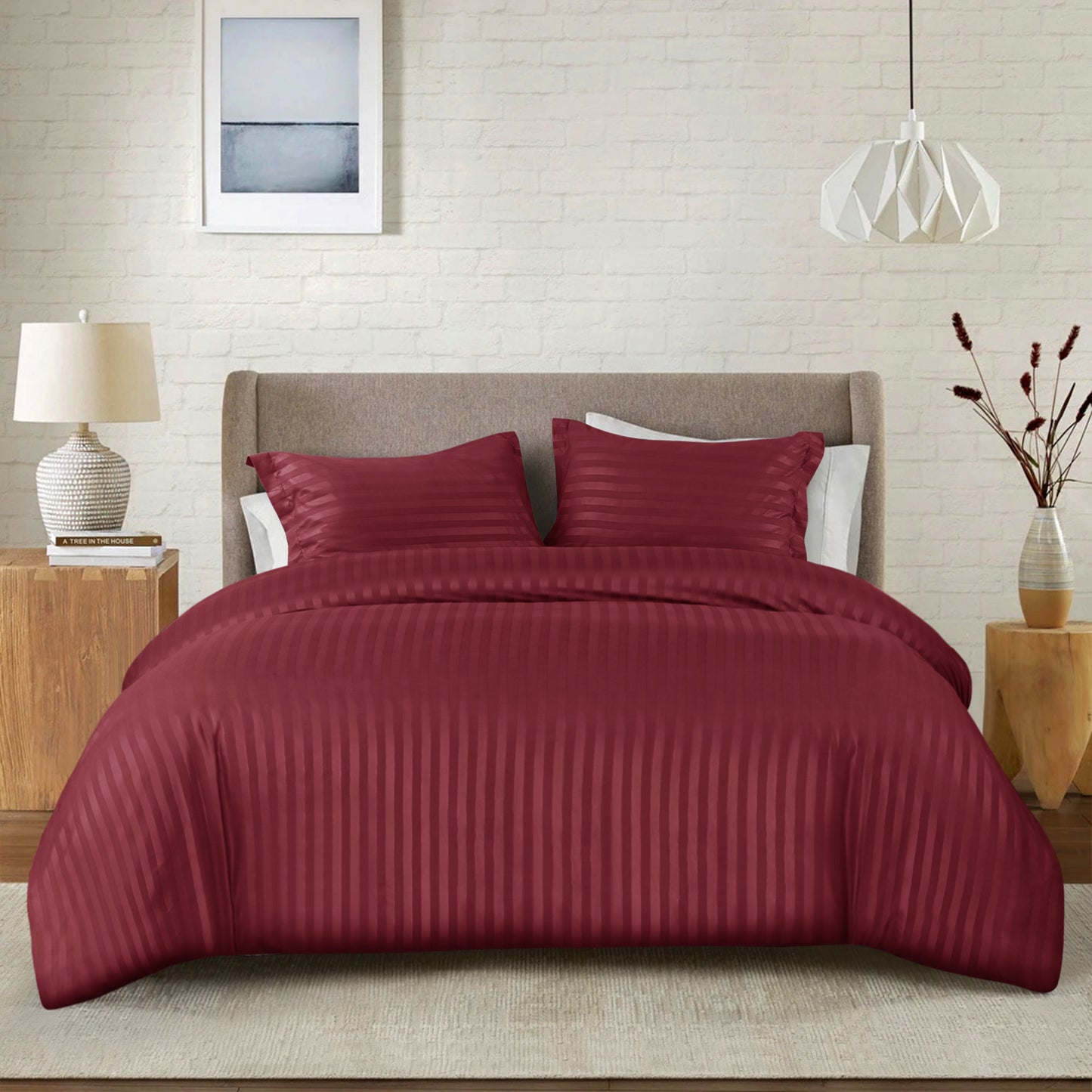 Premium Hotel Quality Satin Stripe Duvet Cover Set Double with Pillowcases | Reversible Soft Quilt Bedding | Easy Care Breathable Luxury Quilt Cover