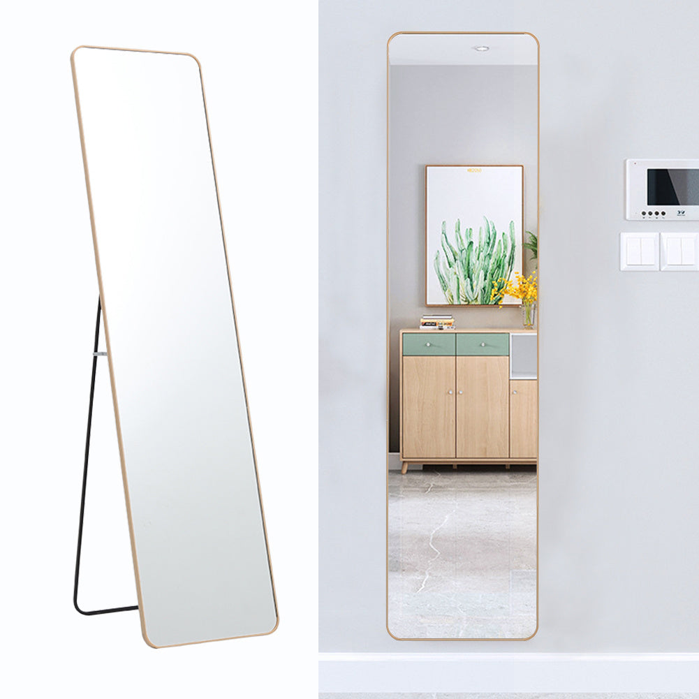 Rectangular Standing Full Body Mirror Hanging or Leaning Against Wall Mirror 147x37 cm Golden Frame for Bedroom Cloakroom