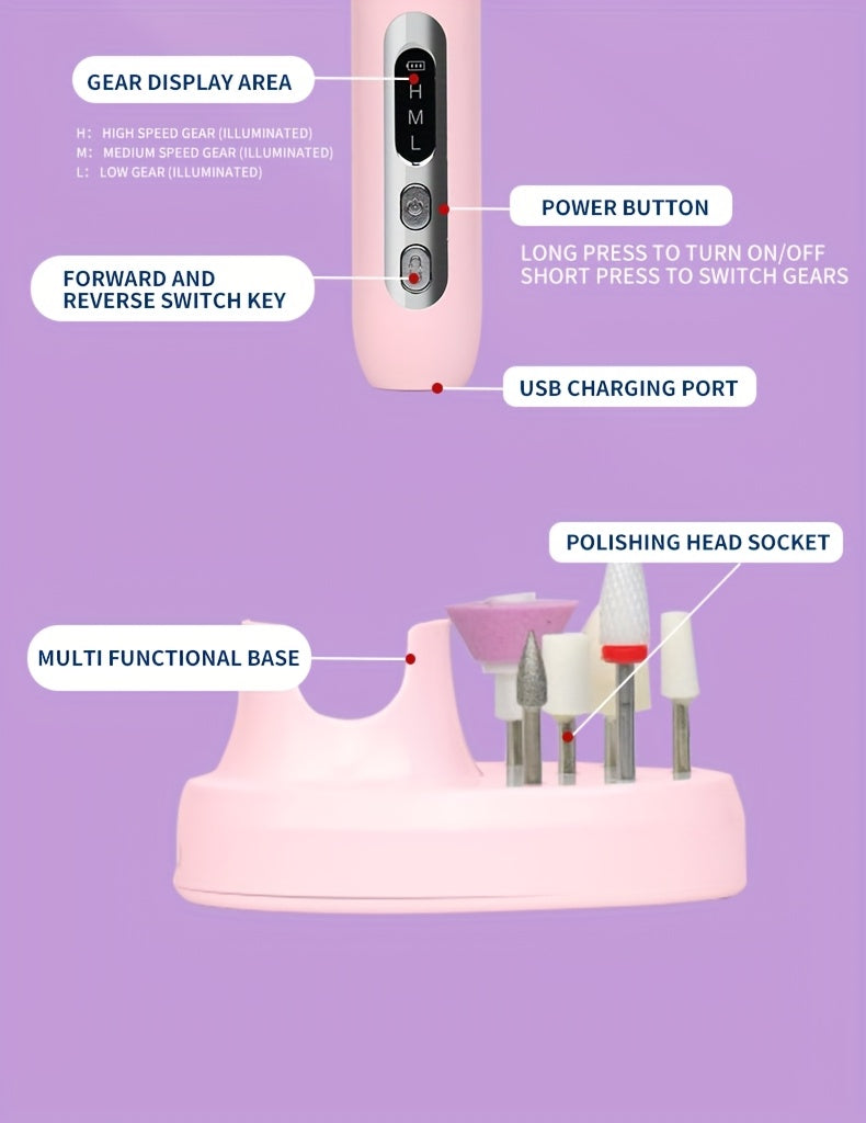 Datimes Cordless Electric Nail Drill Machine Professional with LCD Display & Drill Bits/Sanding Bands Suitable for Acrylic Gel Nails, Manicure/Pedicure Kit for Grinding, Polishing, Trimming, Suitable for & Salon Use, - Nail