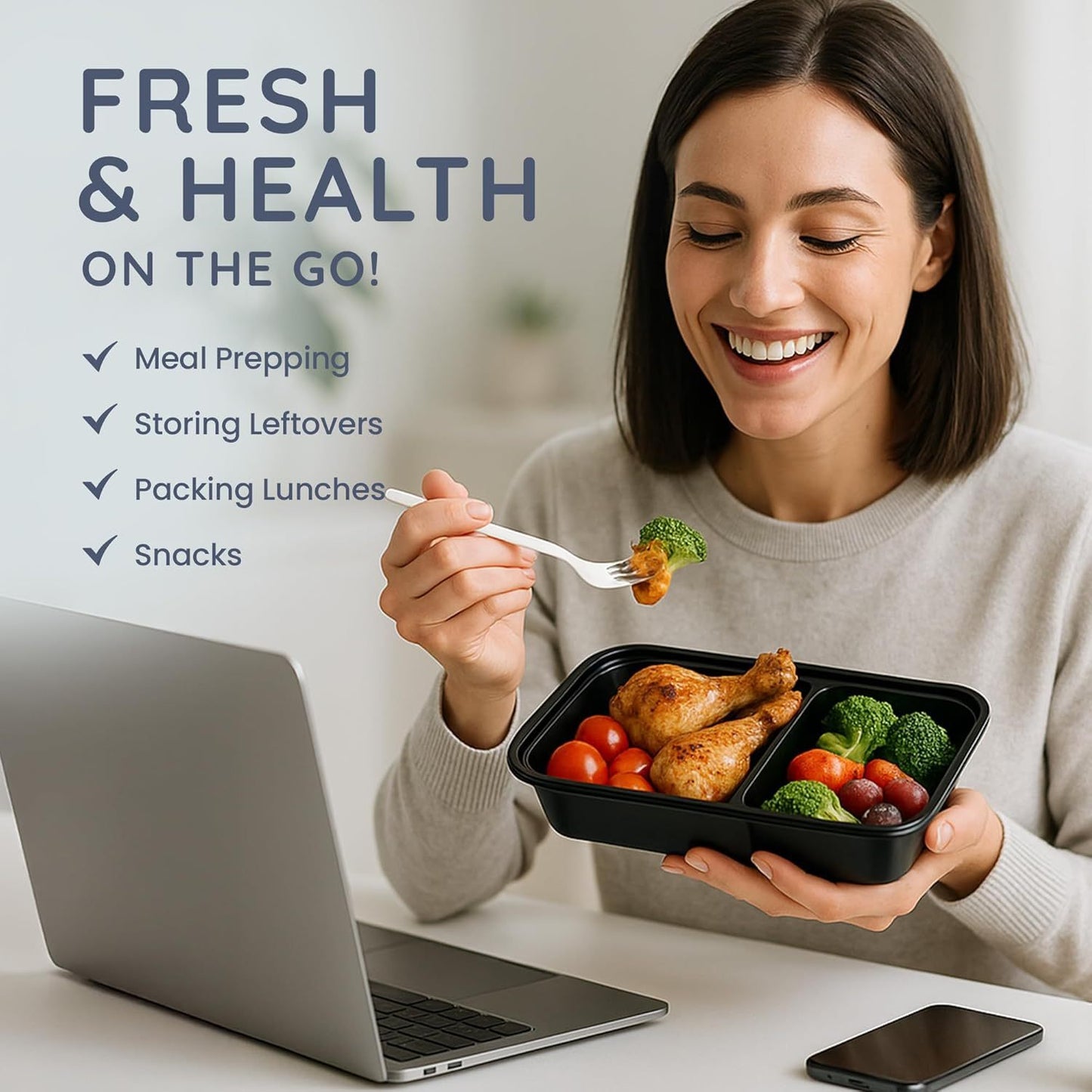 10/20pcs Meal Prep Containers with Lids, Reusable Food Storage Boxes, 1 & 2 Compartment Lunch Boxes, Stackable Plastic Takeaway Containers, Microwave Freezer Dishwasher Safe, Bento Lunch Box Set