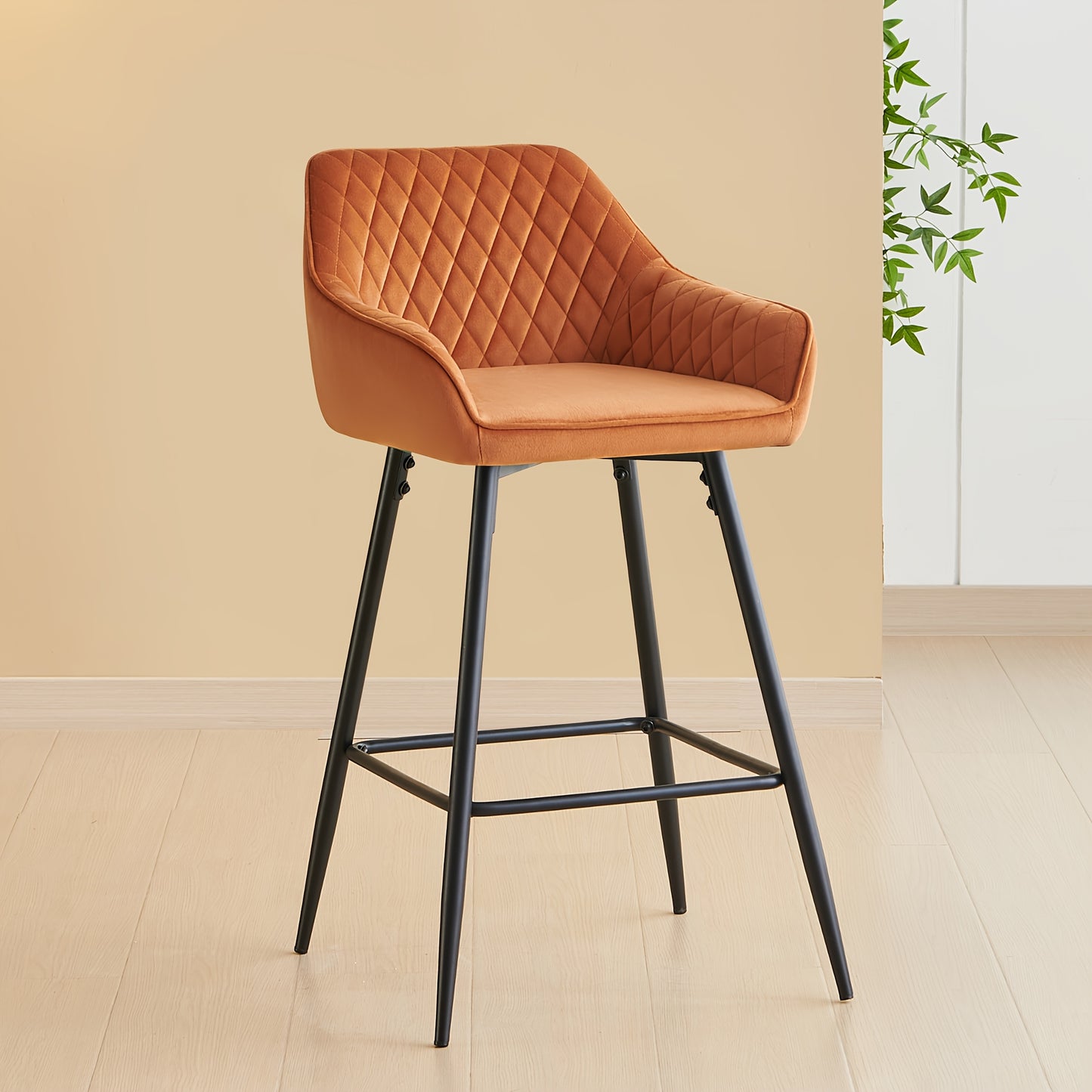 Bar Stools Set of 1 2 Velvet Breakfast Stools Upholstered Kitchen Bar Chairs With Armrest & Backrest Barstools For Kitchen Counter