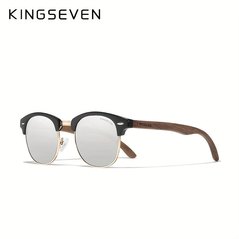 KINGSEVEN Black Walnut Wooden Handmade Semi-Rimless Retro Polarized Eyewear for Men Women