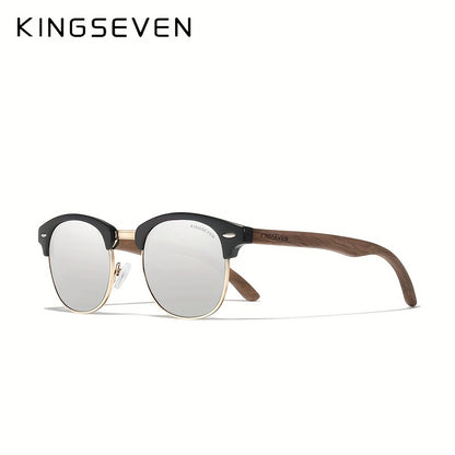 KINGSEVEN Black Walnut Wooden Handmade Semi-Rimless Retro Polarized Eyewear for Men Women