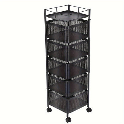 6 Tier Kitchen Rotating Storage Trolley Cart Utility Vegetable Mobile Shelf Kcsi