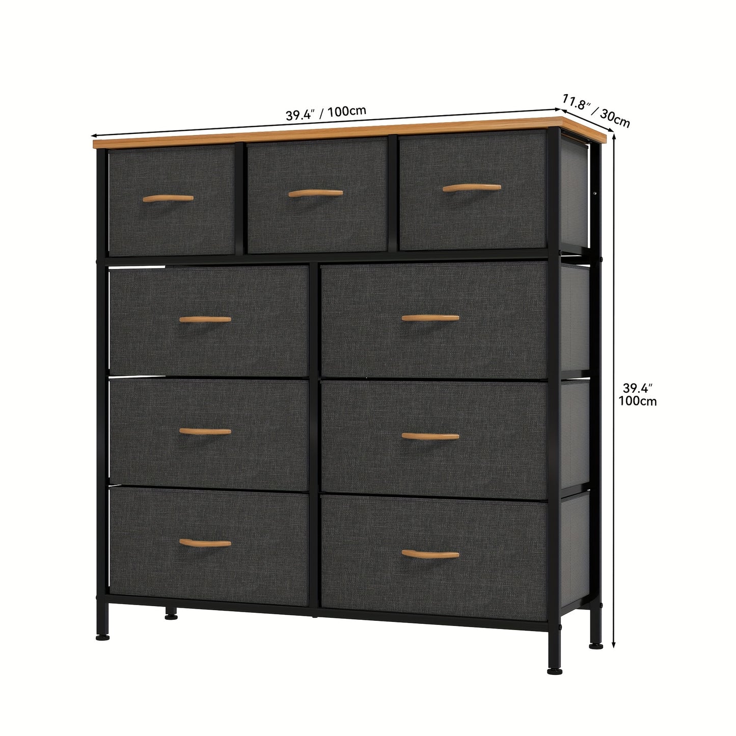 Nine-Drawer Fabric Storage Unit for Organizing Items in The Bedroom, Living Room, Hallway, Or Closets, Featuring a Robust Steel Frame And a Wooden Top