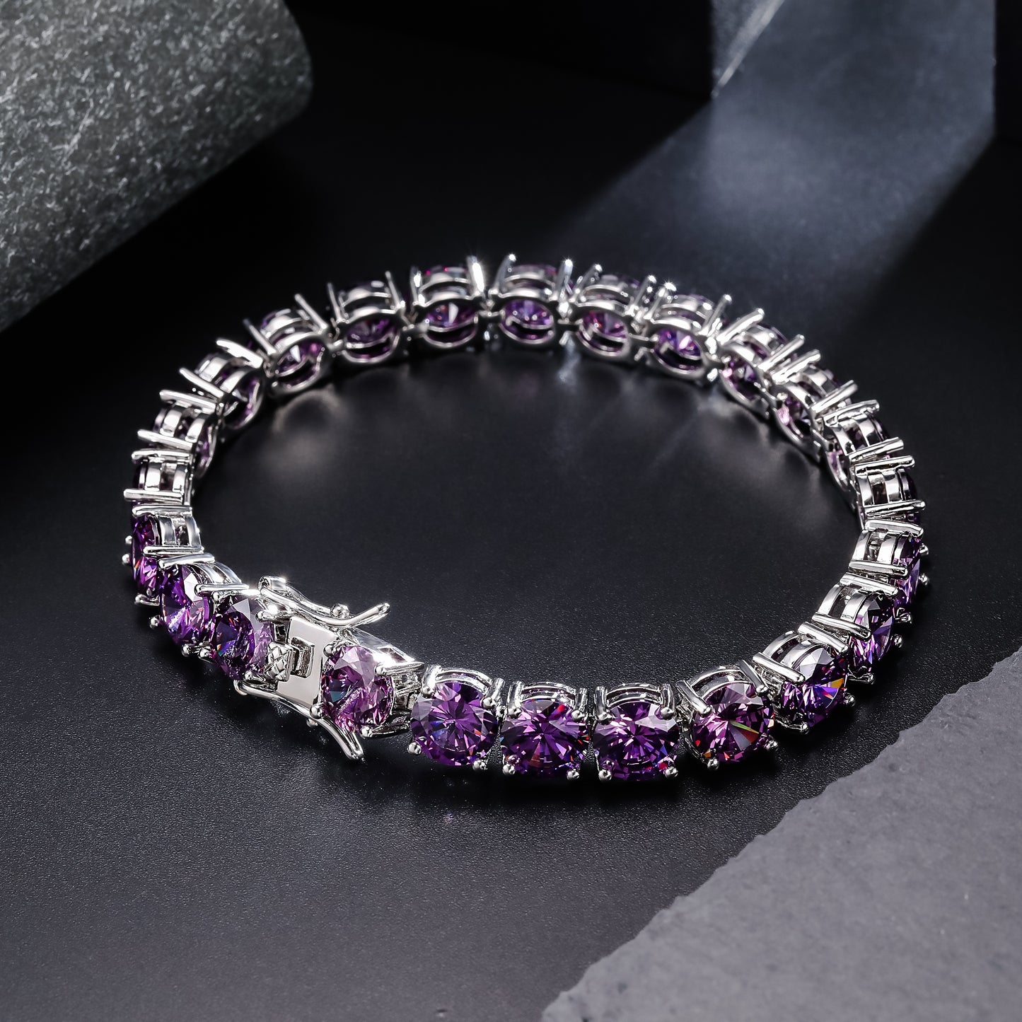 1pc 8mm Purple Tennis Chain Wedding Anniversary Concert Daily Bracelet Accessories Men's and Women's Thanksgiving Christmas Father's Day Holiday Gift Everyday Gift