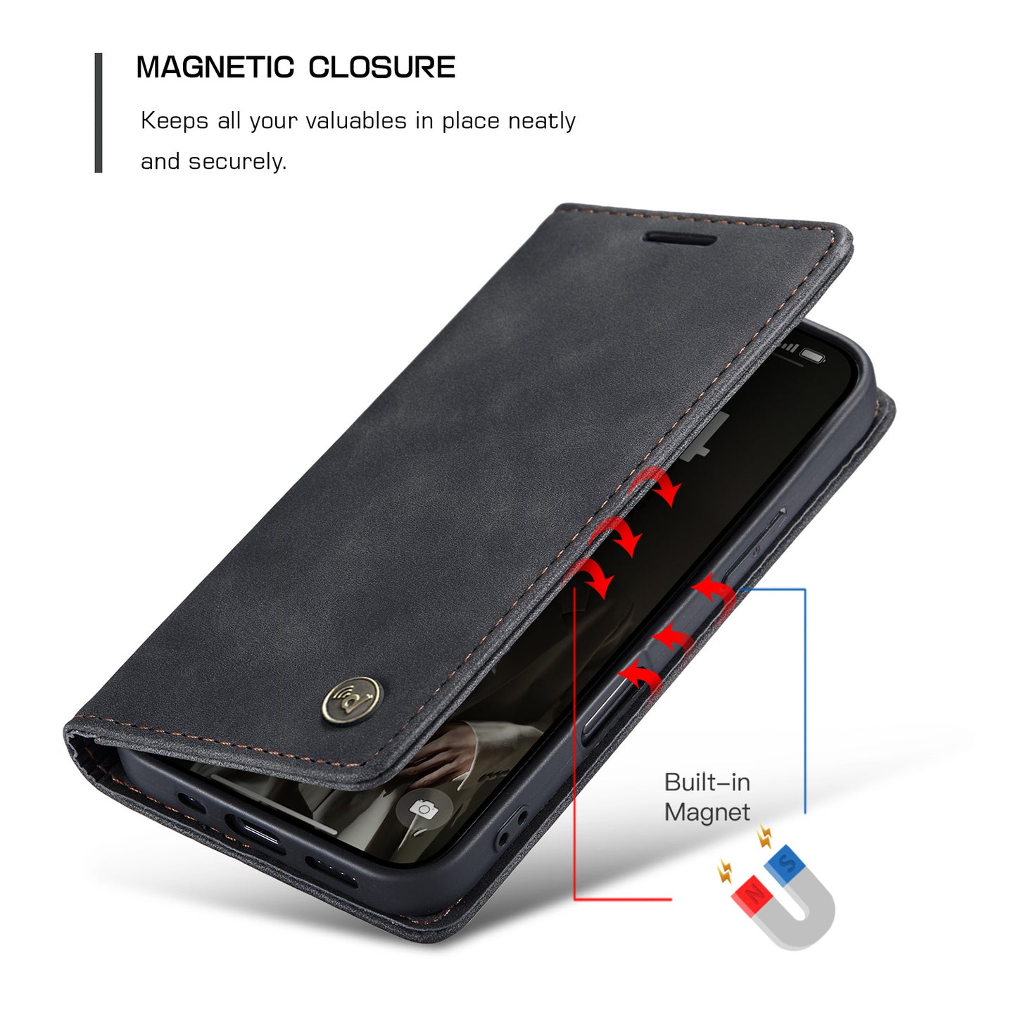 Upgraded Faux Leather Flip Cover Wallet Case For iPhone 16 Plus 16 Pro Max with Card Holder, Magnetic Closure, and Stand Function Phone Case