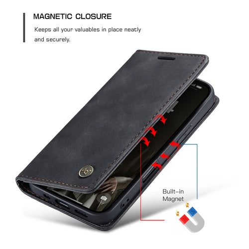 Upgraded Faux Leather Flip Cover Wallet Case For iPhone 16 Plus 16 Pro Max with Card Holder, Magnetic Closure, and Stand Function Phone Case